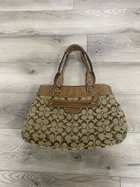 Coach Khaki and Tan Signature Shoulder Bag